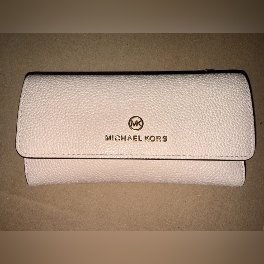 Michael Kors Pebbled Leather Long Wallet in Blush Pink with Gold Logo